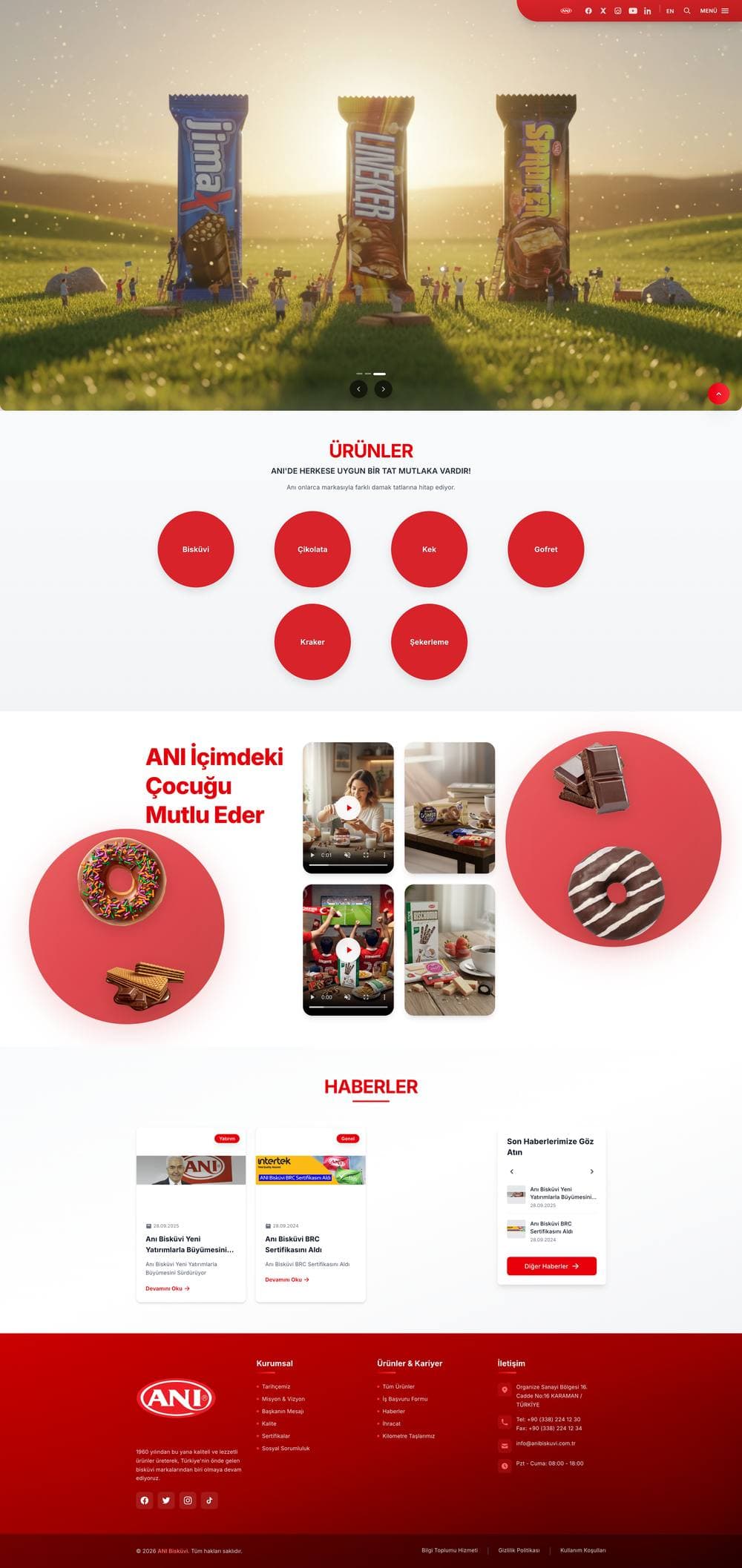 ANİ Bisküvi kurumsal web sitesi